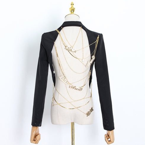 Sexy big backless chain blazer - ROUTINE FASHION